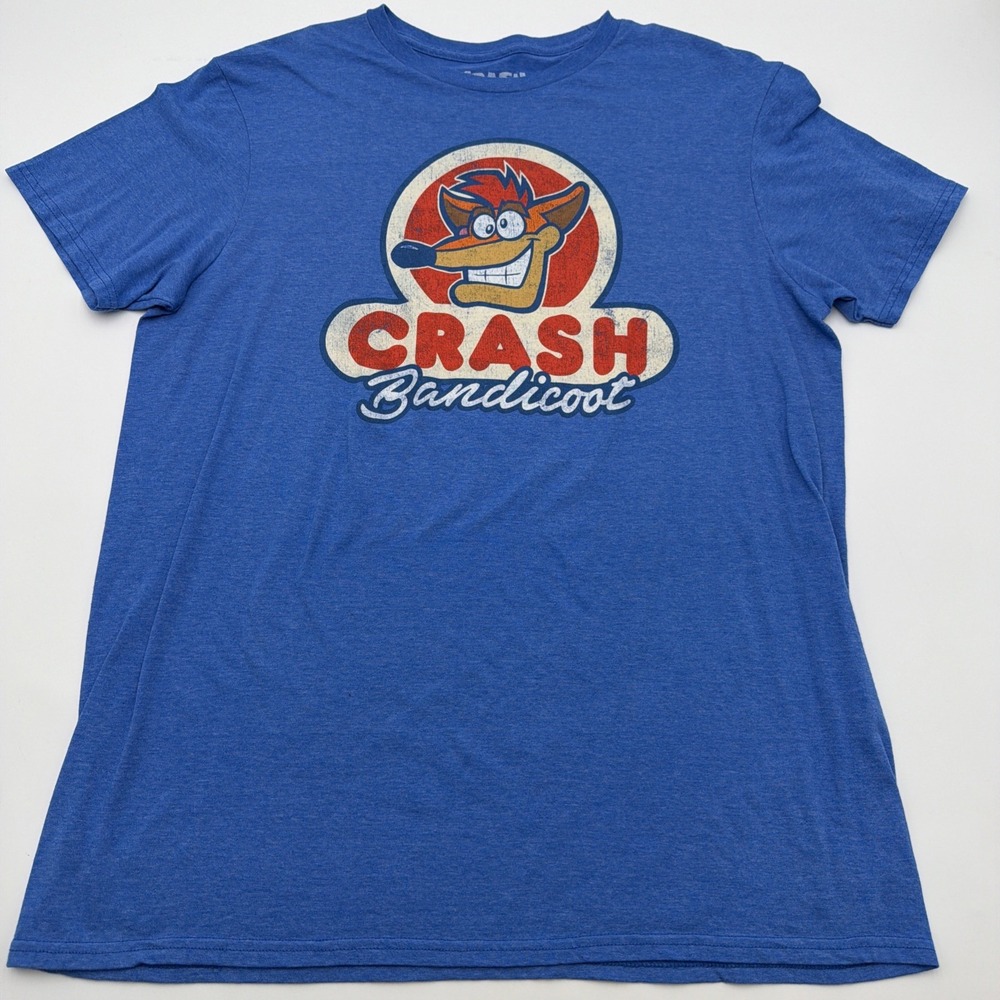 Crash Bandicoot Blue Graphic Retro Game T-Shirt Large Video Gamer
